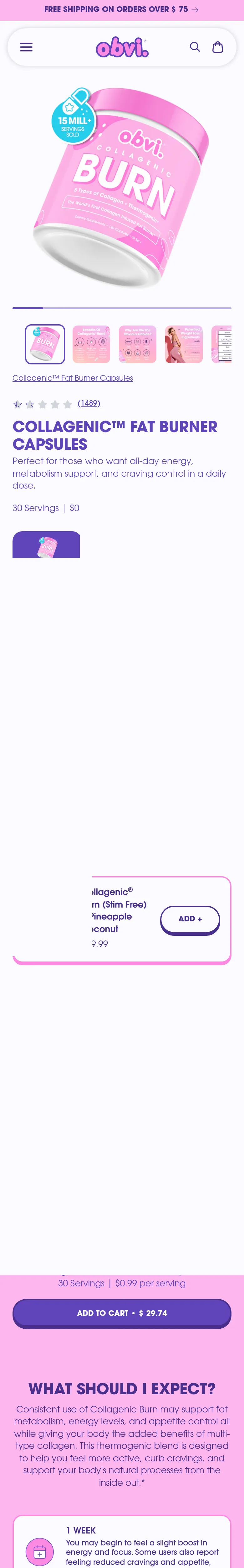 Obvi product page capture
